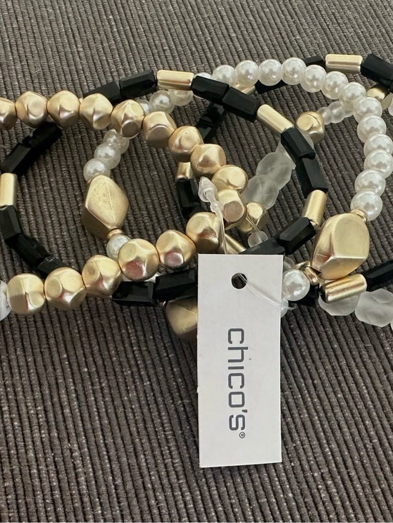 Chico's Jewelry - Chico’s Multi-Strand Black,Gold & White Women's Bracelet Set-5Strands